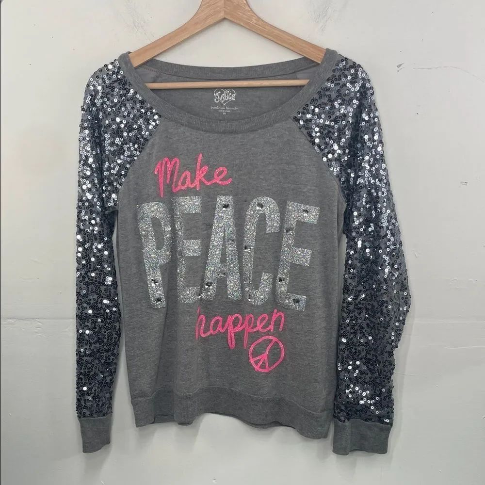 Justice Sequin Light Weight Sweat Shirt ( make peace happen) Girls size 20